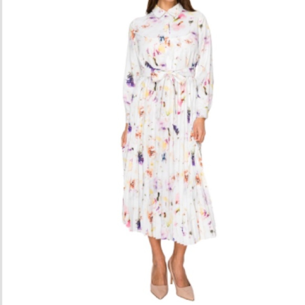 Purple and Orange Long Sleeve Gown with Cowl Neck